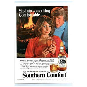 1979 Southern Comfort Whiskey Vintage Print Ad Fireplace Evening Gown Wall Art